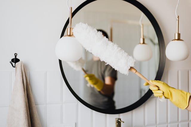 person cleaning indoors